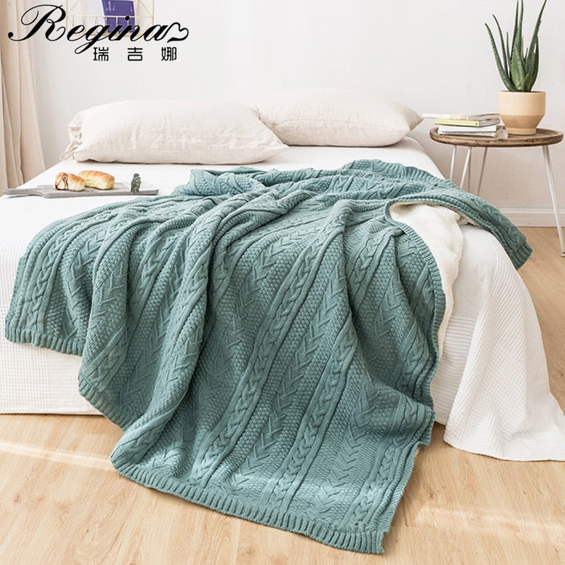 REGINA Brand Winter Stripe Fleece Blanket  Sherpa Nordic Style