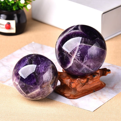 Natural Dream Amethyst Polished Globe Massaging Ball Reiki Healing Stone (Multi Colors)