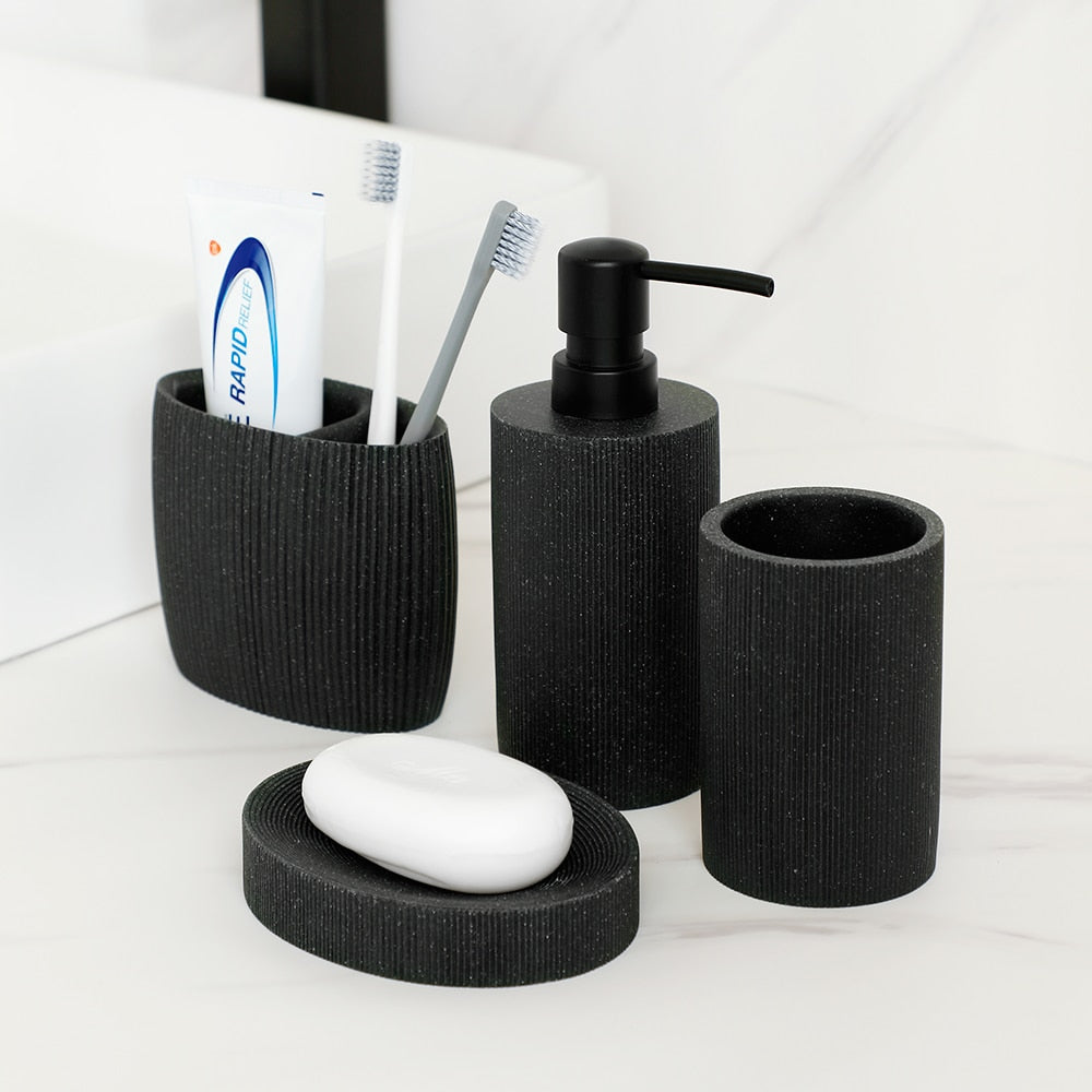 Black Bathroom Accessories  with Toothbrush Holder Soap Dispenser  Tumbler Cups Soap Dish and Toilet Brush Holder