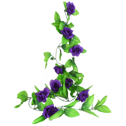 2.4m Silk Artificial Roses Flowers Rattan String Vine with Green Leaves Garden Decoration Hanging Garland Wall