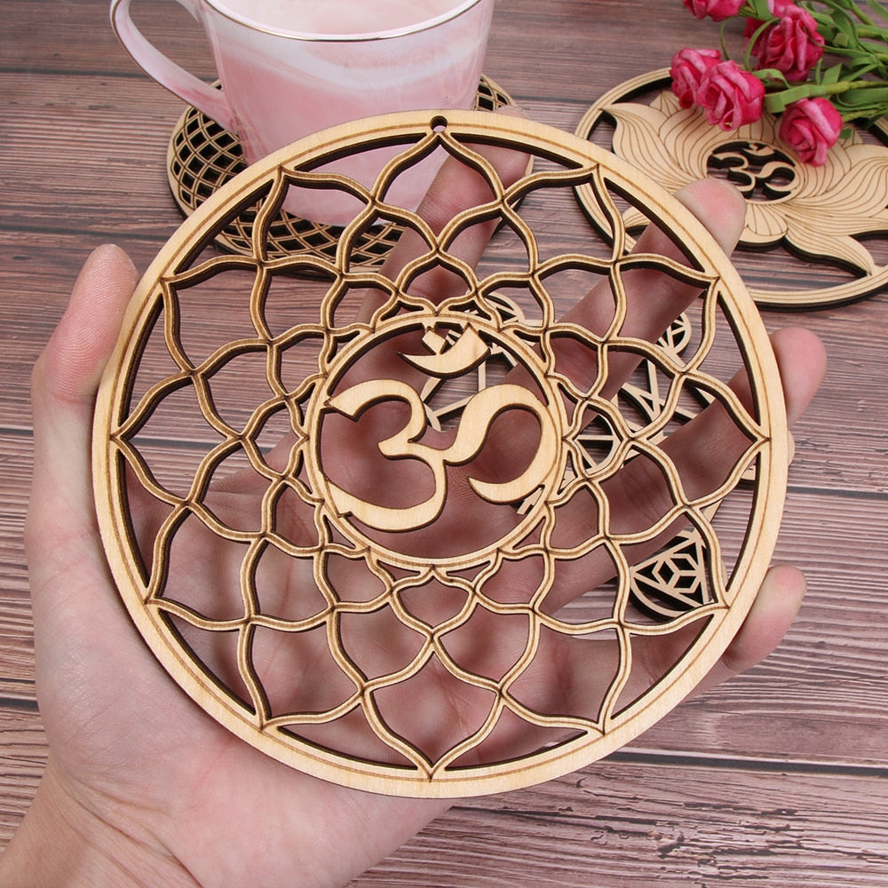 1PC Wood Wall Flower of Life Shape Non-slip Coaster