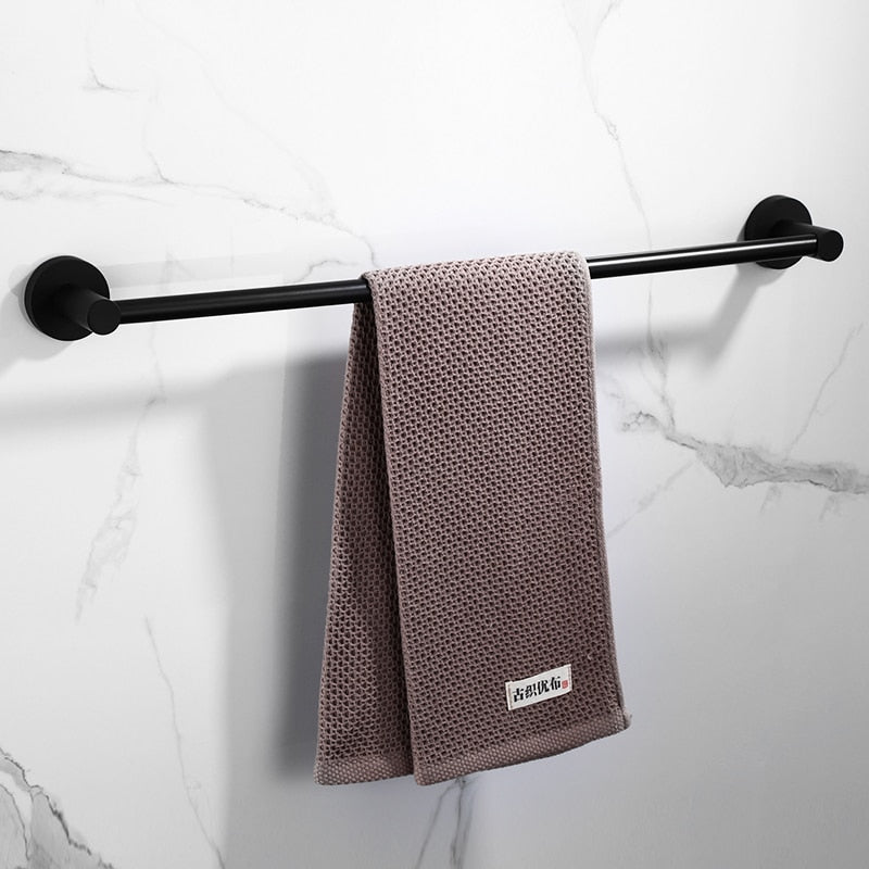 Bathroom Black Towel Rack Wall-mounted Black Toilet Space Aluminum Towel BarStorage Rail Shelf Bathroom Accessories