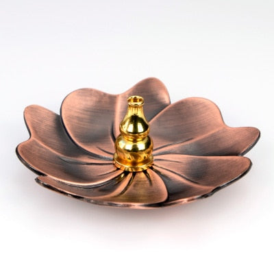 Retro Stick Incense Holder sandalwood Fragrance Burner Alloy lotus plate Buddhism Censer Home Office Decoration Craft