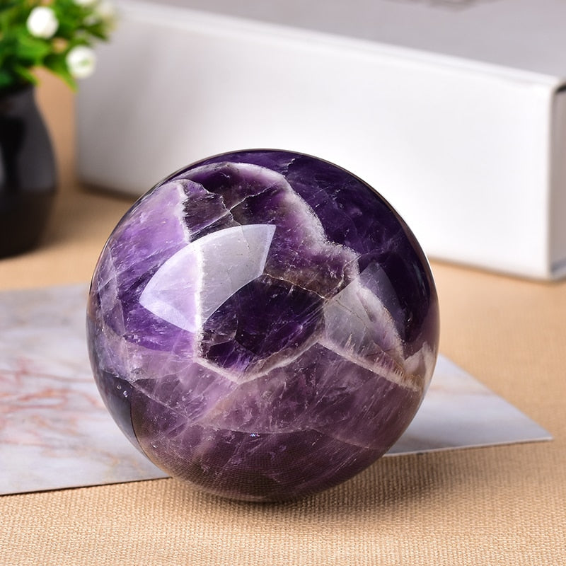 Natural Dream Amethyst Polished Globe Massaging Ball Reiki Healing Stone (Multi Colors)