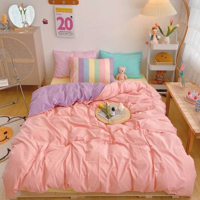 Kawaii Fashion Rainbow Bedding Set 100% Cotton Flat Bed Sheet And Pillowcases Luxury Korean Style Princess Twin Full Queen King