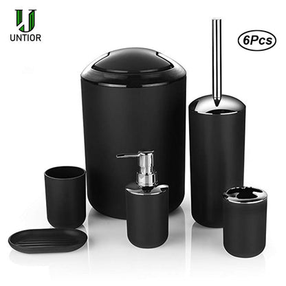 UNTIOR 6 Pcs Plastic Bathroom Accessories Set Toothbrush Holder Toothbrush Cup Soap Dispenser Soap Dish Toilet Brush Trash Can