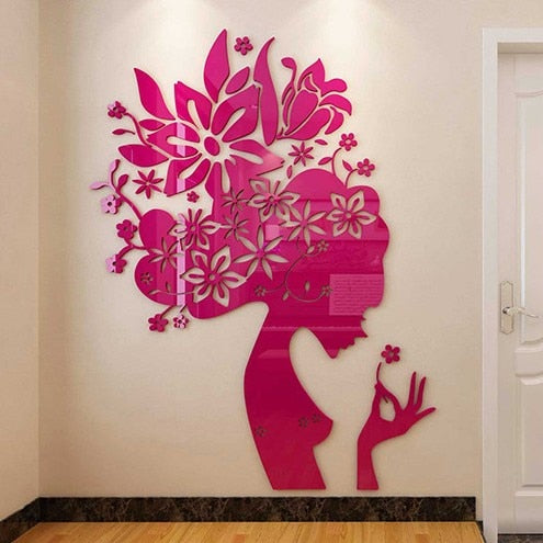 Bloom Multi-Pieces Flower Woman Pattern 3D Acrylic Decoration Wall Sticker