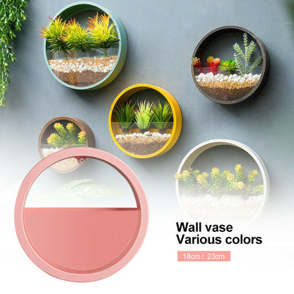 Hanging Round Iron Wall Basket Flower Pot Wall Decor Succulent Plant Planters Art Glass Vases (Multi  Colors)