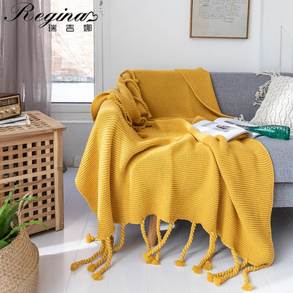 REGINA Luxury Hand Knitted Blanket Throw With Tassels