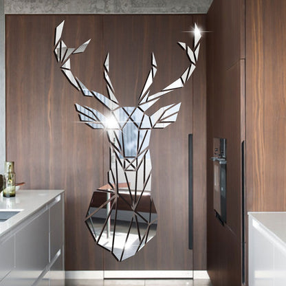 3D Deer Head Mirror Wall Sticker DIY Multiple Sizes Acrylic Mirror Stickers Mural Living Room Bedroom Kids Home Decoration