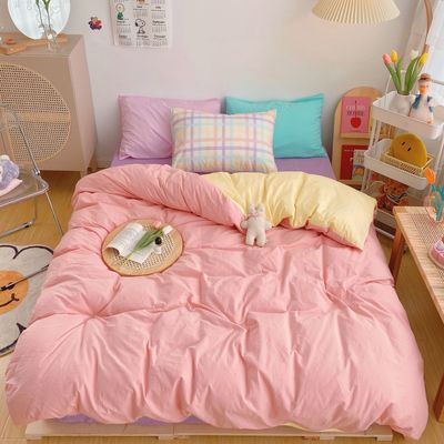 Kawaii Fashion Rainbow Bedding Set 100% Cotton Flat Bed Sheet And Pillowcases Luxury Korean Style Princess Twin Full Queen King