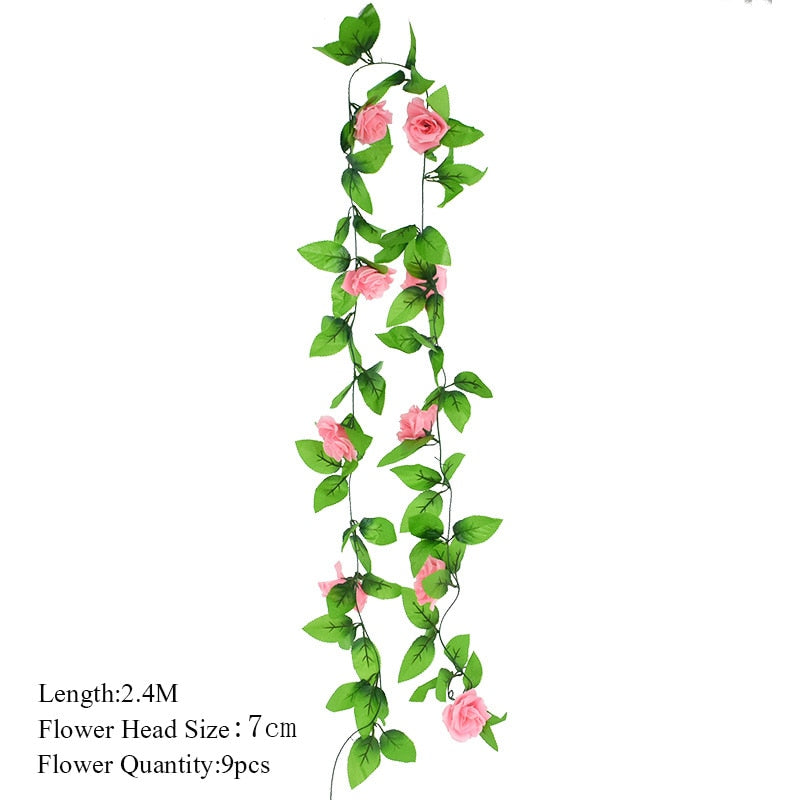 2.3m Flower Garland Artificial Flower String With Leaves Silk Ivy Vine