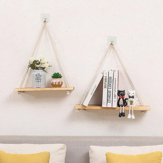 Decorative Shelves Premium Wood Swing Hanging Rope Wall Mounted Floating Shelves