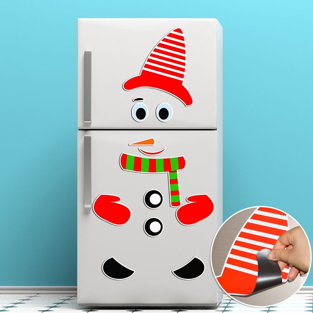 Fridge magnet Magnet fridge Sticker Fridge Christmas Snowman Face Kitchen Fridge Wall Stickers Art Cute Smiley Wall Stickers