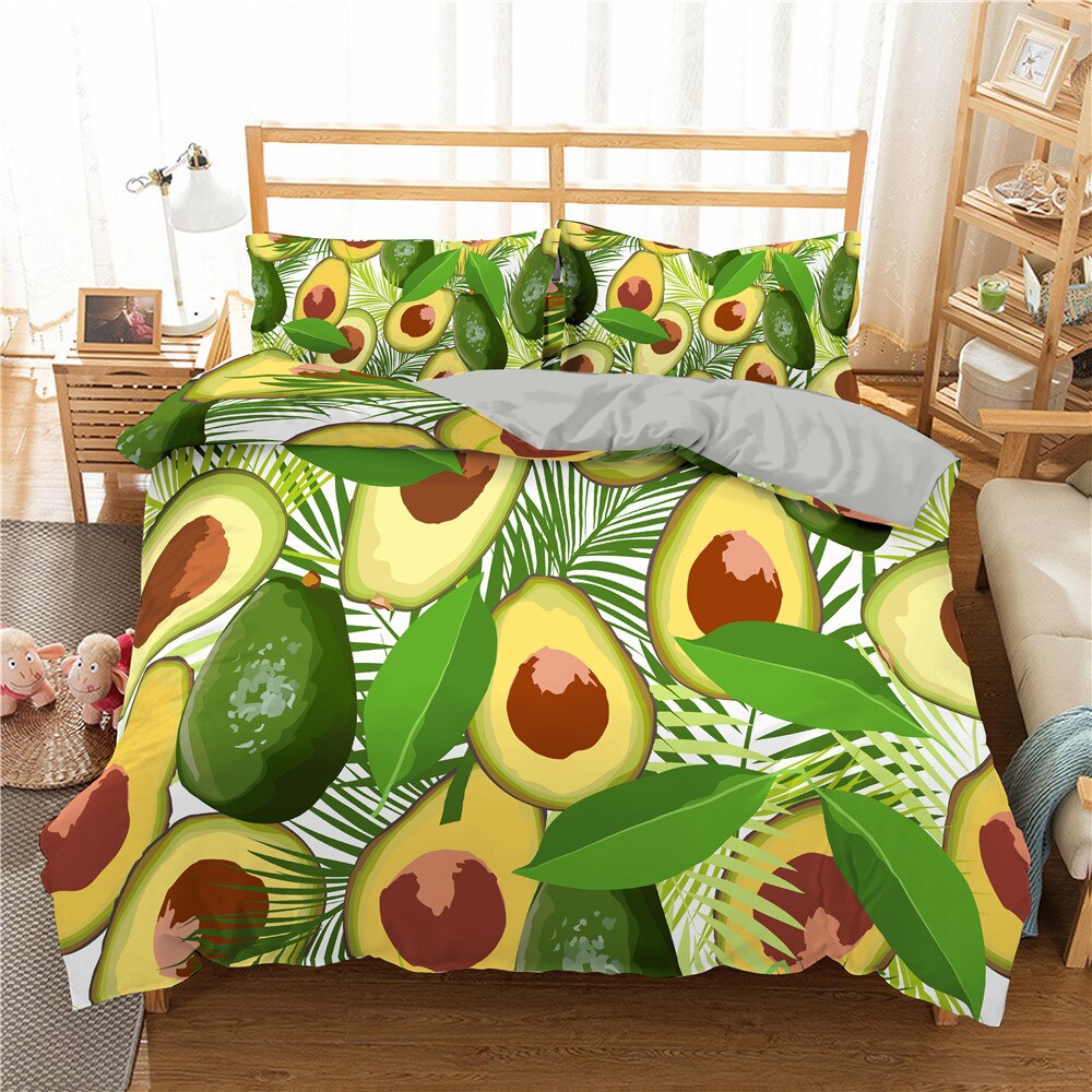 Cartoon Avocado Green Fruit Style Duvet  Bedset and Pillowcases Twin Full Queen King