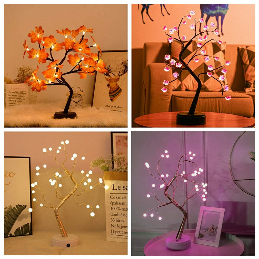 LED Night Lights Mini Tree Table Lamp Garland Fairy String Light Decoration (Multi Styles)