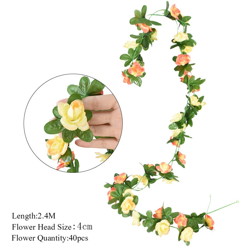 2.3m Flower Garland Artificial Flower String With Leaves Silk Ivy Vine