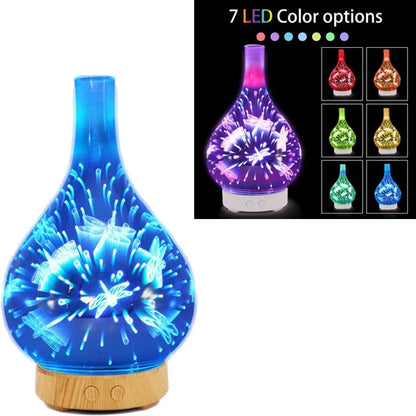 3D Firework Glass Vase Shape Air Humidifier with 7 Color Led Light Aroma Essential Oil Diffuser Mist Maker Ultrasonic (Multi Colors)