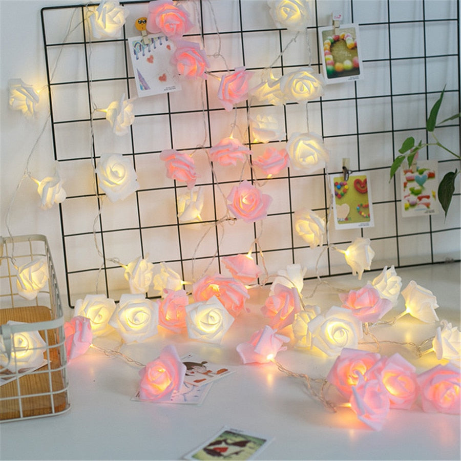 USB/Battery Operated 10/20/40 LED Rose Flower String Lights Artificial Flower Bouquet Garland