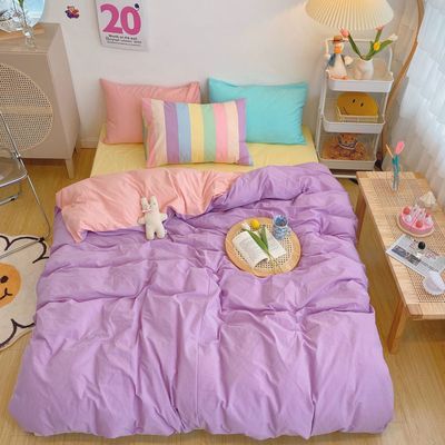 Kawaii Fashion Rainbow Bedding Set 100% Cotton Flat Bed Sheet And Pillowcases Luxury Korean Style Princess Twin Full Queen King