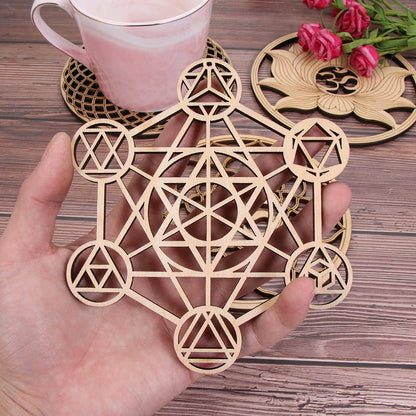 1PC Wood Wall Flower of Life Shape Non-slip Coaster