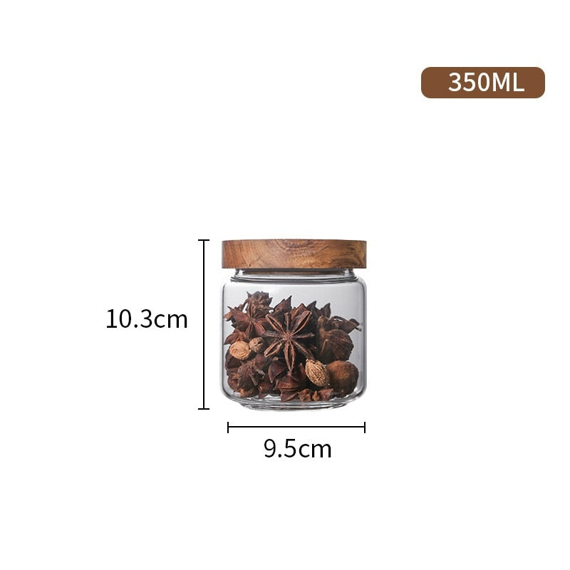 Wood Lid Glass Airtight Canister Kitchen Storage Bottles Jar Sealed Food Container Tea Coffee Beans Grains Candy Jars Organizer