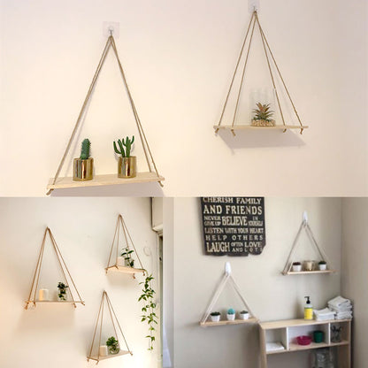 Decorative Shelves Premium Wood Swing Hanging Rope Wall Mounted Floating Shelves