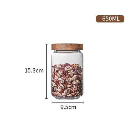 Wood Lid Glass Airtight Canister Kitchen Storage Bottles Jar Sealed Food Container Tea Coffee Beans Grains Candy Jars Organizer