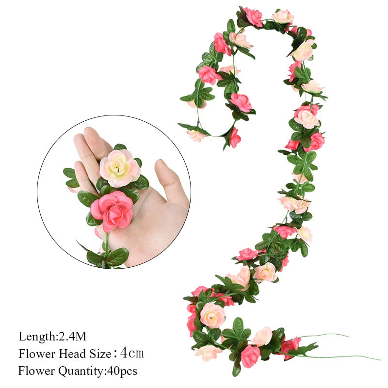 2.3m Flower Garland Artificial Flower String With Leaves Silk Ivy Vine