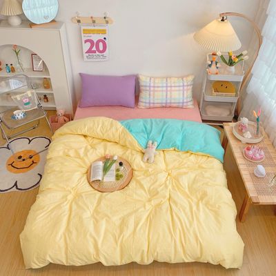 Kawaii Fashion Rainbow Bedding Set 100% Cotton Flat Bed Sheet And Pillowcases Luxury Korean Style Princess Twin Full Queen King