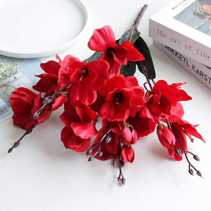 5Forks 20Heads Artificial Silk Flower Bouquet Simulation Magnolia Plant Decoration Fake Flowers