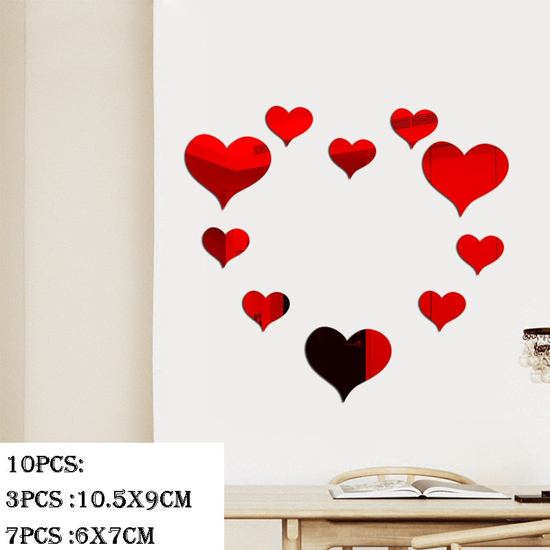 3D Mirror Wall Sticker Love Round Acrylic Wall Sticker DIY