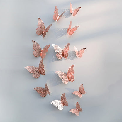 12Pcs/Set Hollow 3D Butterfly Wall Stickers For Home Decor Gold Silver Butterflies Decals