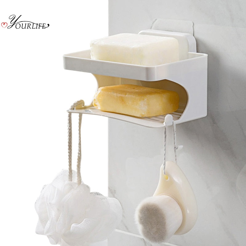 OYOURLIFE Bathroom Double-deck Draining Soap Dish Multi-purpose Wall Hanging Soap Sponge Tray Stand Bathroom Accessories