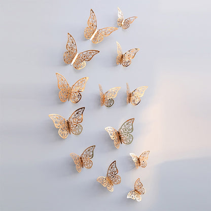 12Pcs/Set Hollow 3D Butterfly Wall Stickers For Home Decor Gold Silver Butterflies Decals