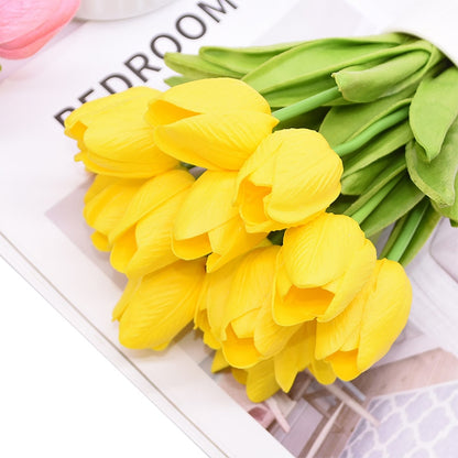 10pcs Artificial Tulip Flowers White Yellow Real Touch Tulips Bouquet