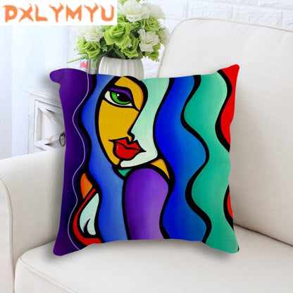 Exaggerated Woman Oil Painting Cotton Linen Pillowcase (Multi Styles/ Colors)