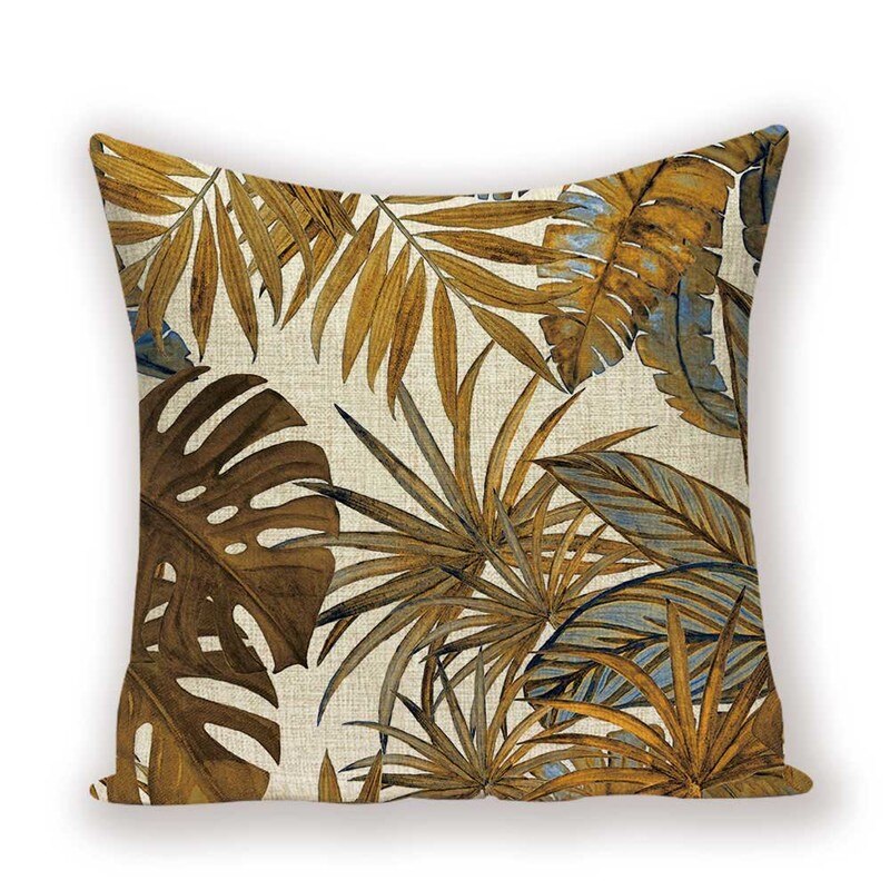 Tropical Leaves Linen Pillowcase (Multi Styles/ Colors)