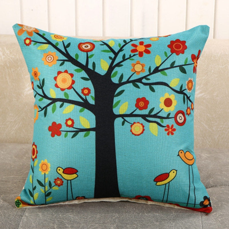 LOVE Happy Tree Printed Linen Pillow Covers (Multi Styles/ Colors)