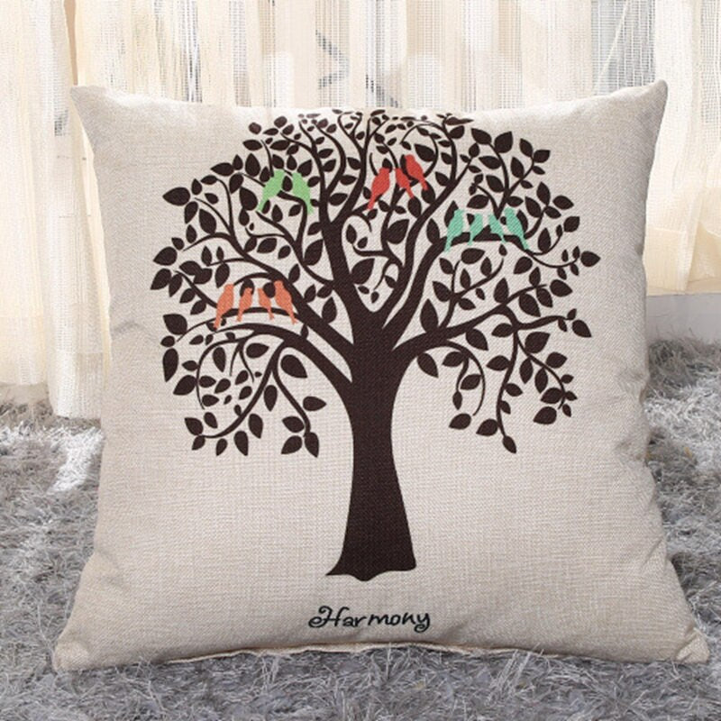 LOVE Happy Tree Printed Linen Pillow Covers (Multi Styles/ Colors)