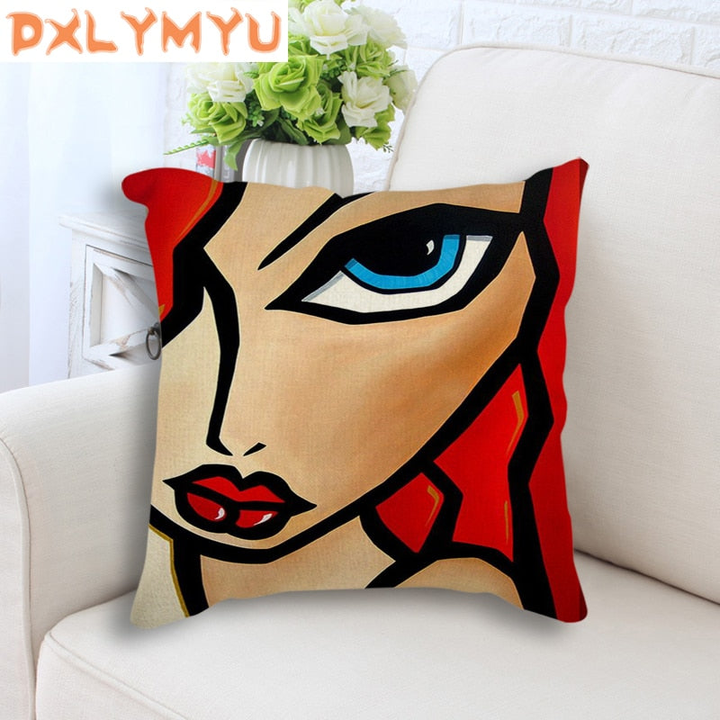 Exaggerated Woman Oil Painting Cotton Linen Pillowcase (Multi Styles/ Colors)