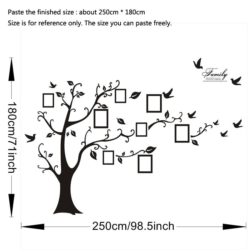 Large 250*180cm/99*71in Black 3D DIY Photo Tree PVC Wall Decals/Adhesive Family Wall Stickers Mural Art