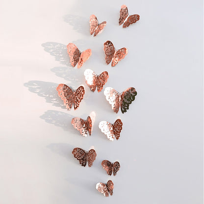 12Pcs/Set Hollow 3D Butterfly Wall Stickers For Home Decor Gold Silver Butterflies Decals