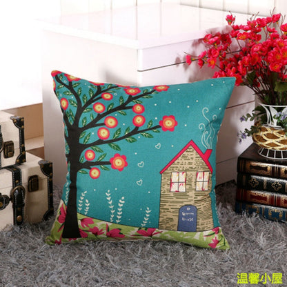 LOVE Happy Tree Printed Linen Pillow Covers (Multi Styles/ Colors)