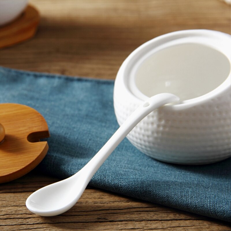 Ceramic Condiment Storage Jar Bamboo Tray