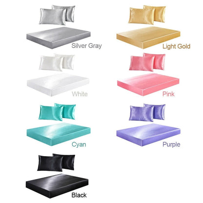 Super Soft Silky Satin Fitted Sheet  W/ Pillowcases  Wrinkle, Fade, Stain Resistant Twin Full Queen King