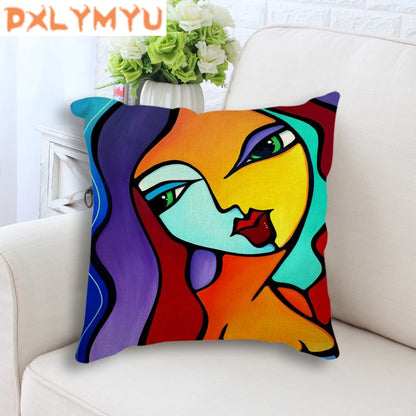 Exaggerated Woman Oil Painting Cotton Linen Pillowcase (Multi Styles/ Colors)