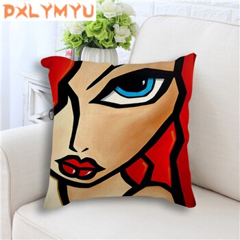 Exaggerated Woman Oil Painting Cotton Linen Pillowcase (Multi Styles/ Colors)