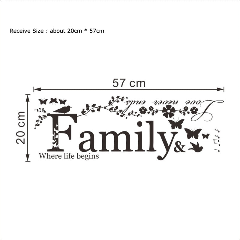 Family Love Never Ends Quote Vinyl Wall Sticker Wall Decals Lettering Art Words Stickers Home Decor Wedding Decoration Poster