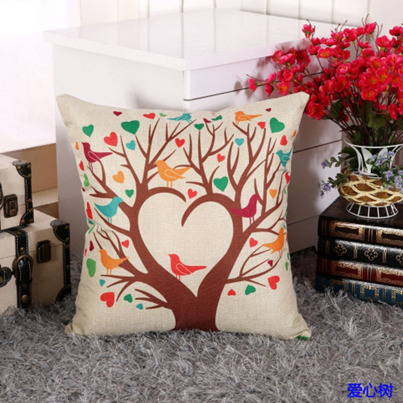 LOVE Happy Tree Printed Linen Pillow Covers (Multi Styles/ Colors)